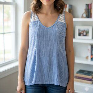 Hollister blue striped lace-inset tank top medium